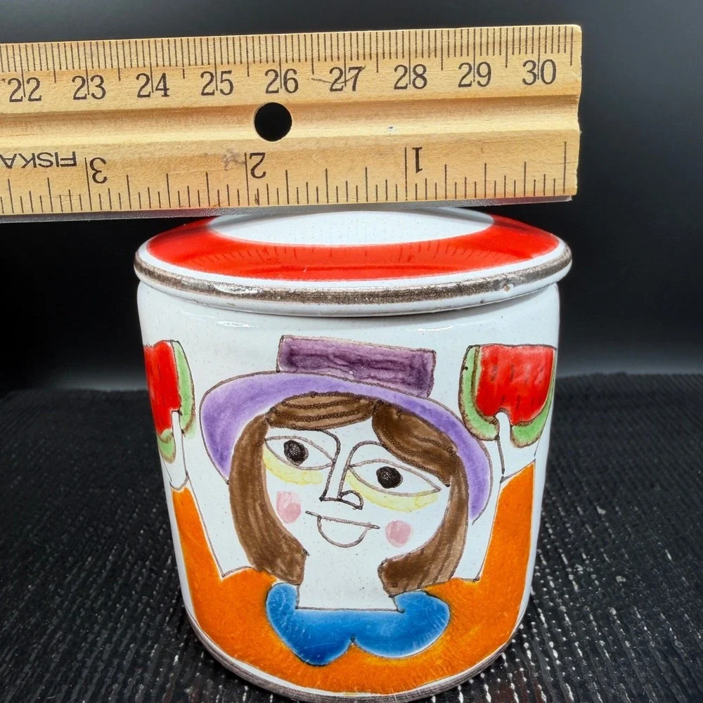 De Simone Italy Salvia Spice Jar Hand Painted Ceramic Folk Art Woman Watermelon